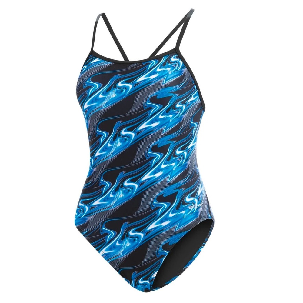 Dolfin Womens One Piece Swimsuit Size 36 Blue Flame Swirl Athletic Training
